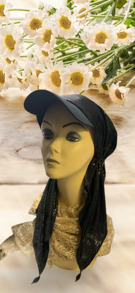 Uptown Girl Headwear New Modern Black Shiny Headscarf For Women | Head Scarf With Brim | Sun Visor Hat | Sun Shade Hat | Beachwear | Made in USA