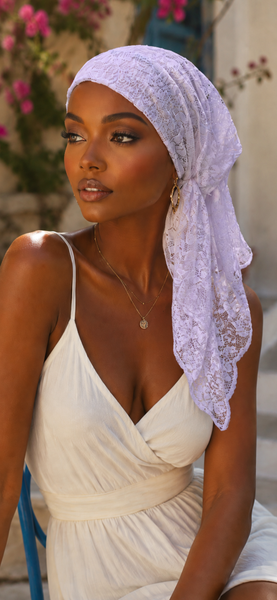 Pretty White Lace Headscarf For Women | Tichel Hair Scarf For Sabbath and Holidays Pre Tied Hair Wrap For Comfort and Romantic Vibe | Made in USA