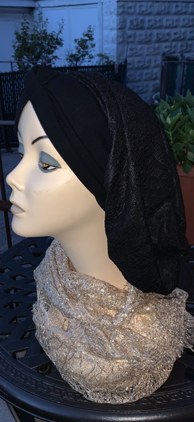 Black Design on Black Fabric  Turban Snood Hijab | Premium Head Scarf | Made in USA by Uptown Girl Headwear