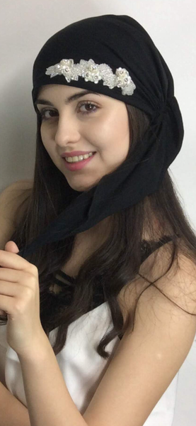 Romantic Style Head Scarf | With Sparkly Design | Headwear For Women Dressy Formal Fancy Pre-Tied Hair Scarf | Made in USA