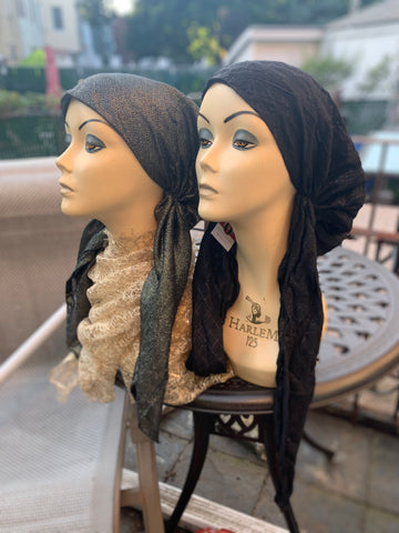 Black Sparkly Head Scarf | Pre Tied Tichel | Modern Hijab | Hair Cover For Women