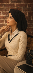 Black Headscarf | Uptown Girl Headwear Black Lycra Stretchy Spandex Classic Snood Hijab | Turban For Women | Made in USA