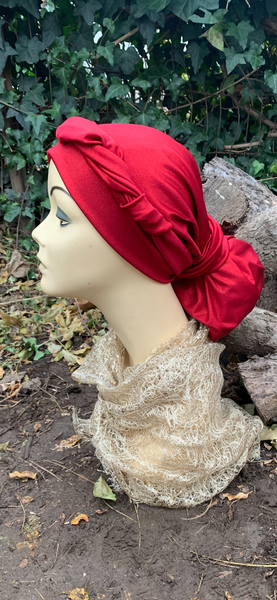 Christmas Clothing | Best Red Headscarf For Woman | Red Wrap Around Turban Snood | Wig Alternative | Modern Hijab | Made in USA by Uptown Girl Headwear