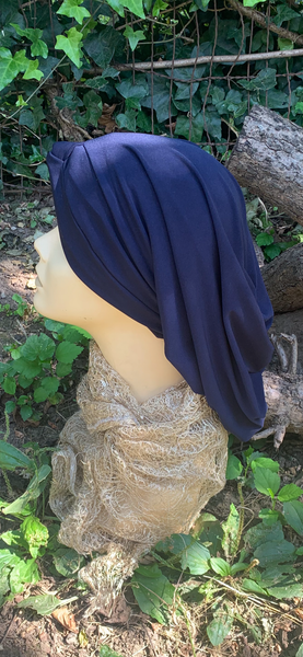 Navy Blue Snood | New Lycra Fabric Navy Blue Turban Tichel | Blue Modern Hijab Headscarf | Made in the USA by Uptown Girl Headwear