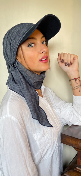Sun Hat | Blue Denim Visor Scarf | Headscarf For Women | Hijab For Sale | Proudly Made in USA by Uptown Girl Headwear