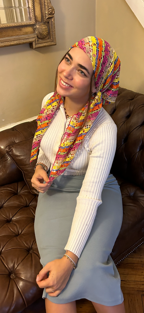 Colorful Pre Tied Head Scarf For Women | Light and Bright Happy Colors Hair Covering | Made in USA by Uptown Girl Headwear