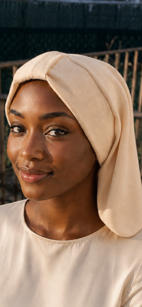 New 100% American Organic Cotton Snood Turban Hijab | Cream Off White Ivory Neutral Color Headcovering For Woman | Made in the USA by Uptown Girl Headwear