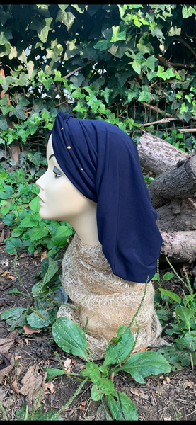 Navy Blue or Black Snood With Gold and Silver Design | Made in USA by Uptown Girl Headwear