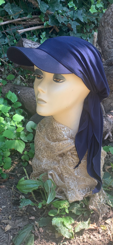 Navy Blue Sun Visor Headscarf | Navy Hijab Scarf With Brim | Quality Made in USA