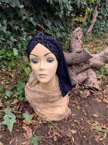 Navy Blue Snood Turban For Women | Made in USA by Uptown Girl Headwear