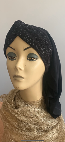Black Sparkly Snood Turban Hijab