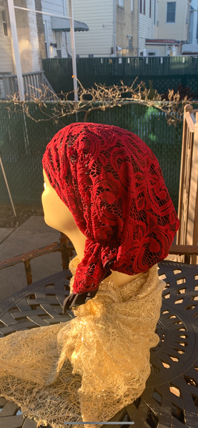 Short Lace Maroon Headscarf For Women To Cover Your Hair | Suitable for long or short hair | Slip on Head Covering To Conceal Your Hair | Made in USA