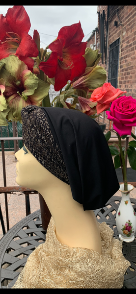 Black Gold or Silver Snood Tichel Hijab | Turban For Women | Lightweight Hair Scarf | Made in USA by Uptown Girl Headwear