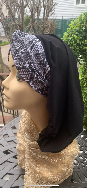 Black Snood With Grey Snake Skin Design | Modern Headscarf | Fashion Hair Scarf | Proudly Made in USA by Uptown Girl Headwear