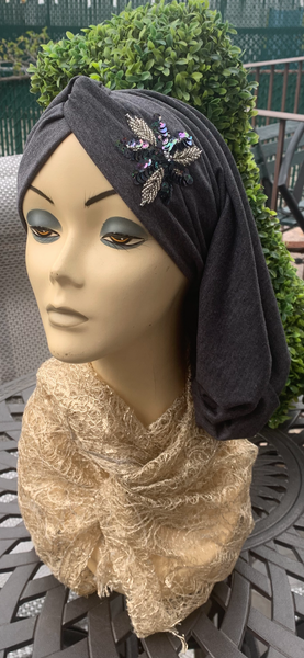 Grey Cotton Feel Snood Turban | Proudly Made in the USA by Uptown Girl Headwear