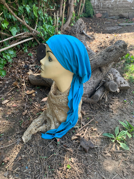 Turquoise Head Scarf For Women | Pre Tied Fitted Tichel Hijab Hair Scarf | Made in USA