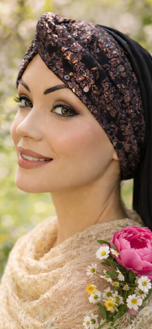 New Snood Turban Hijab Headscarf For Women | Black Gold Beanie | Sparkly Headgear | Made in USA by Uptown Girl Headwear