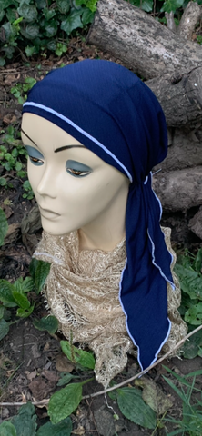 Blue and White Tichel | Pre Tied Headscarf For Woman | Bandana Hijab | Lightweight Comfy Headwear | Made in USA