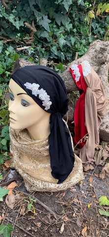 Pre Tied Headscarf With Applique | Sequined Hair Covering | Made in USA