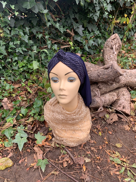 Navy Blue Sparkly Tirban Snood Hijab Headscarf For Women | Made in the USA by Uptown Girl Headwear