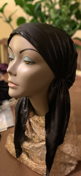 Black Pre Tied Head Scarf | Sparkly Rich Modern Dressy Hijab | Hair Cover for Women | Made in USA