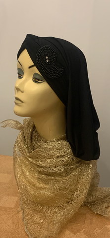 Black Snood Turban With Design by Uptown Girl Headwear