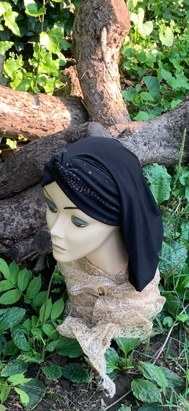 Black Snood Hijab Turban | Black Headscarf For Women With Modern Pretty Sparkle Design