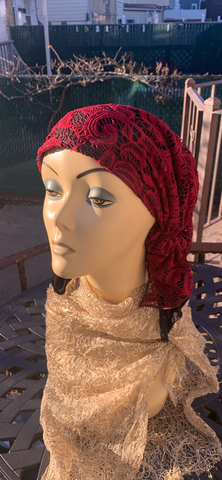 Short Lace Maroon Headscarf For Women To Cover Your Hair | Suitable for long or short hair | Slip on Head Covering To Conceal Your Hair | Made in USA