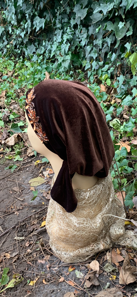 Beautiful Brown Velvet Pre Tied Headscarf With Sparkly Sequins | Made in USA