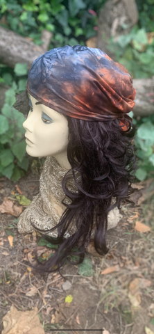 Tie Dye Headscarf For Women | Brown Grey Pre Tied Hair Wrap |