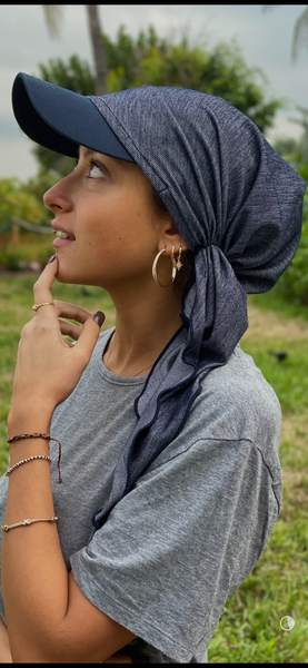 Sun Hat | Blue Denim Visor Scarf | Headscarf For Women | Hijab For Sale | Proudly Made in USA by Uptown Girl Headwear