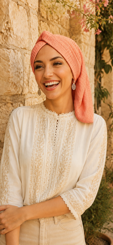 Coral Color Snood Turban | Sport Hijab Headscarf | Made in USA by Uptown Girl Headwear
