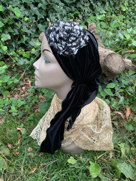 Black Stretchy Velvet Pre Tied Headscarf For Women | Proudly Made in the USA By Uptown Girl Headwear