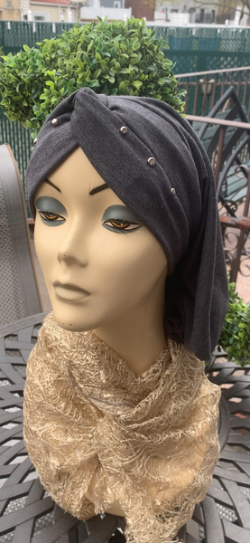 Grey Snood Turban Hijab With Silver Design