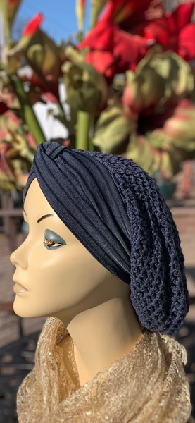 Hand Crocheted Head Covering For Women | Crocheted Snoods With Top Knot Band Attached | Made in USA by Uptown Girl Headwear
