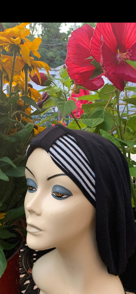 Head Scarf For Women | Black and White Snood Tichel Hijab For Women Who Cover Their Hair | Made in USA by Uptown Girl Headwear