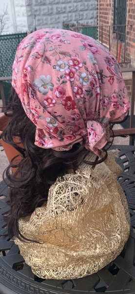 Pink Floral Pre Tied Head Scarf | Turban For Woman | Tichel Hair Covering
