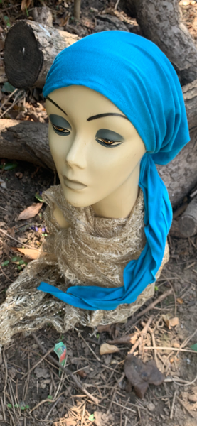 Turquoise Head Scarf For Women | Pre Tied Fitted Tichel Hijab Hair Scarf | Made in USA