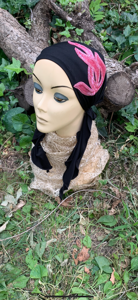 Black Pink Head Scarf For Women | Pre Tied Fitted Bandana | Modern Comfortable Hijab | Made in USA