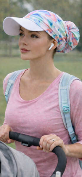 Sun Visor For Shade | Boat Safe Design | White Tennis Hat | Floral Scarf With Visor | Pre Tied Headscarf | Made in USA by Uptown Girl Headwear