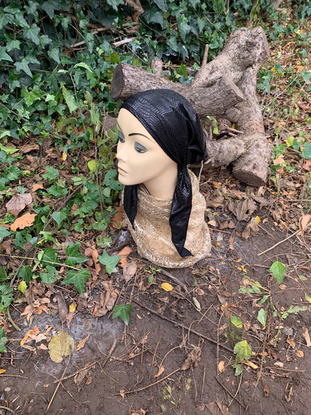 Wig Alternative | Premium Sparkly Black Pre Tied Headscarf Hijab Tichel | Fancy Dressy Formal Hair Wrap For Women | Made in USA Quality