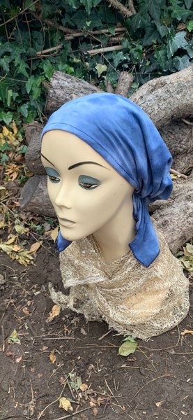 Wig Alternative | Blue Tie Dye Pre Tied Elasticated Slip On Headscarf | Fashion Bandana Modern Hijab Tichel | Easy To Wear Head Cover | Cute Hair Wrap
