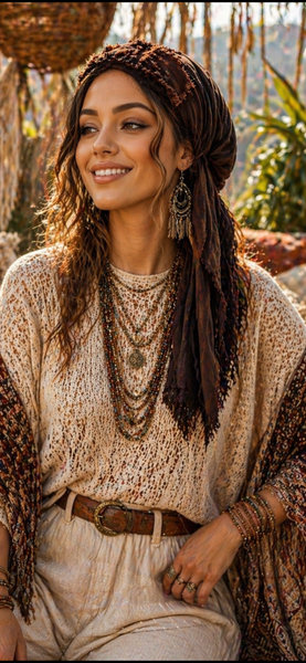 Bohemian Vibe Headscarf For Women | Brown Hair Covering | Pre Tied Fashion Headscarf