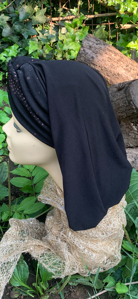 Black Snood Hijab Turban | Black Headscarf For Women With Modern Pretty Sparkle Design