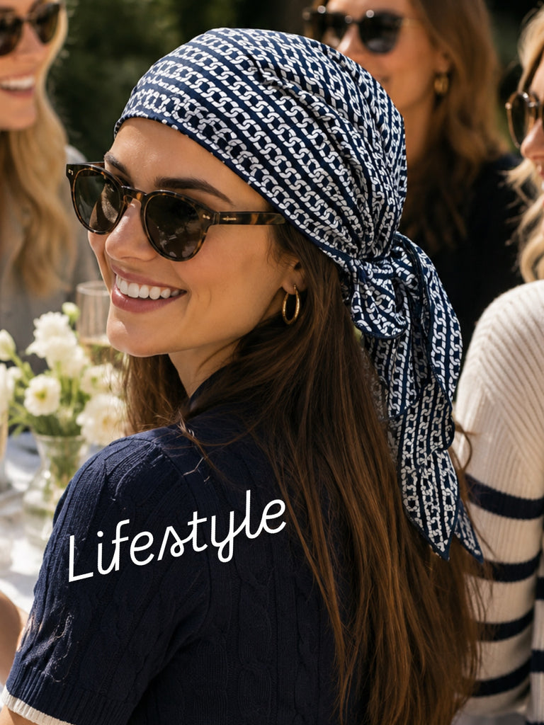 Blue and White Designer Style Headscarf