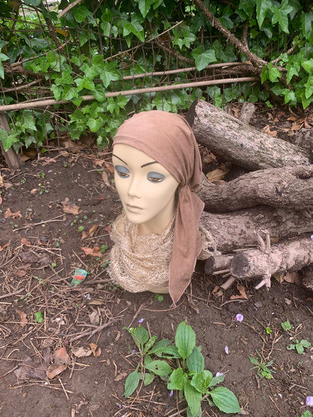 Pre Tied Head Scarf. Suede Style For Women To Cover & Conceal Hair. Made in USA