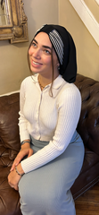 Head Scarf For Women | Black and White Snood Tichel Hijab For Women To Cover and Conceal Your Hair | Made in USA by Uptown Girl Headwear