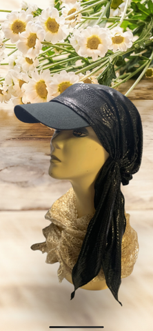 Uptown Girl Headwear New Modern Black Shiny Headscarf For Women | Head Scarf With Brim | Sun Visor Hat | Sun Shade Hat | Beachwear | Made in USA