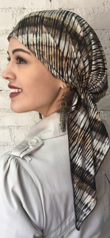 Rustic Headwear | Brown Neutral Head Scarf Hat To Conceal Hair Pre Tied Tie Back Fashion Hijab Hair Wrap | Made in USA