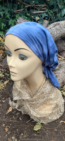 Wig Alternative | Blue Tie Dye Pre Tied Elasticated Slip On Headscarf | Fashion Bandana Modern Hijab Tichel | Easy To Wear Head Cover | Cute Hair Wrap